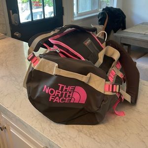 North Face Base Camp duffle bay-like new! Neon pink and grey combo-rare!